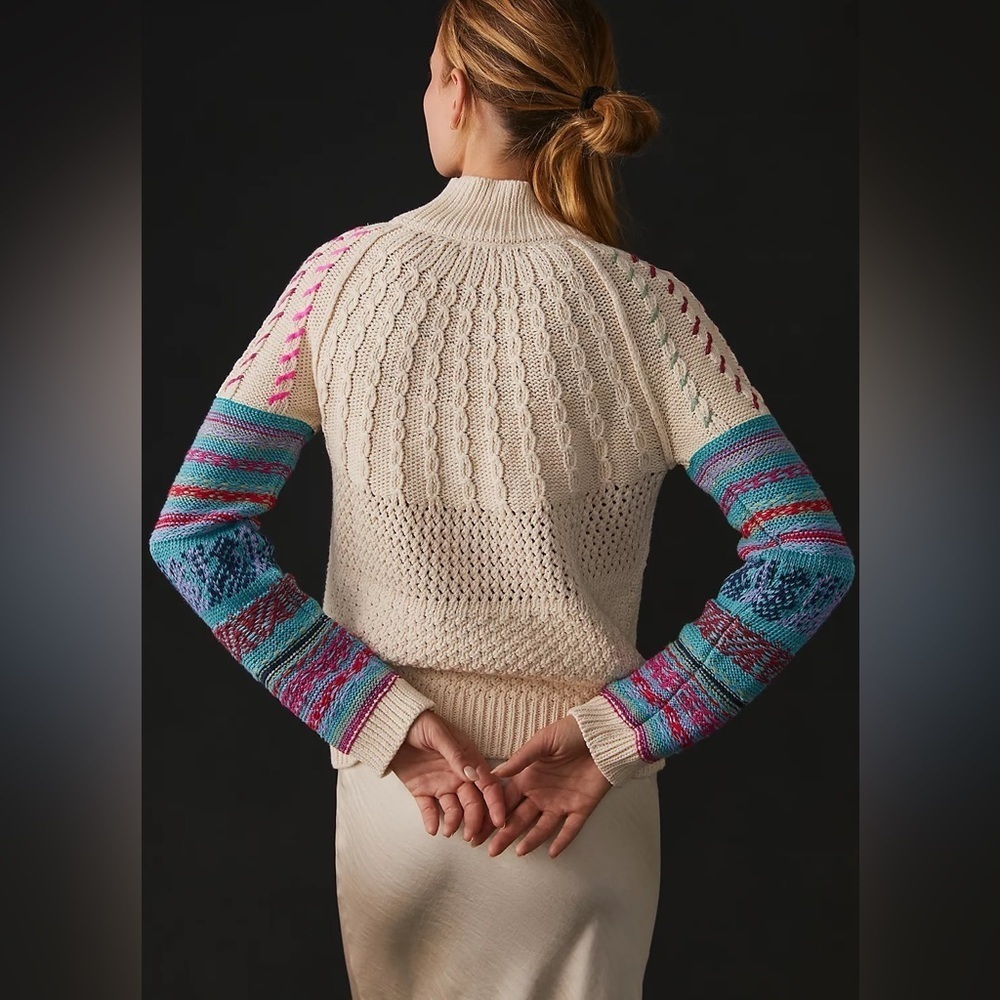 Anthropologie Wendy Wurtzburger Stitch Mix Fisherman Crewneck Sweater Small NWT - Picture 4 of 16